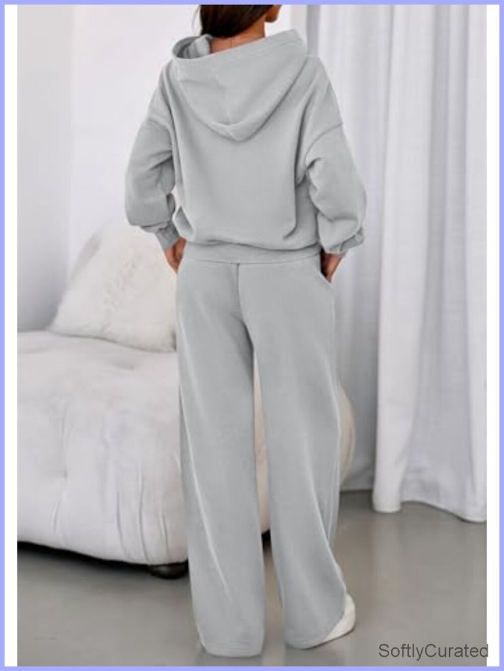2 Piece Sweatsuit Set Long Sleeve Hoodie Wide Leg Joggers Matching Tracksuit - Picture 3 of 6
